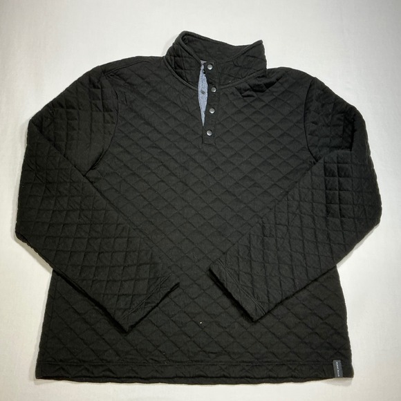 Perry Ellis Quilted Pullover Sweater Button Mock Neck Black‎ Mens - Picture 1 of 8